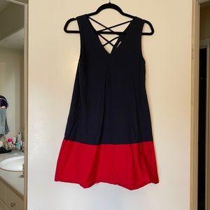 Navy and red dress with great back detail